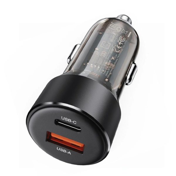 Acefast B12 60W USB-A+Type-C Charger Cigarette Lighter Phone Fast Charging Adapter