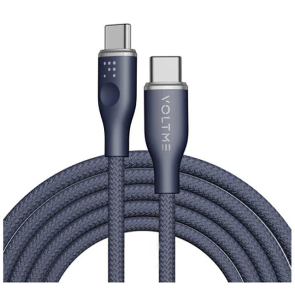 Voltme Powerlink Rugg Double Nylon Cable Type C to Type C 3A / 1.0M Zinc-Alloy Connector  Grey Blue
